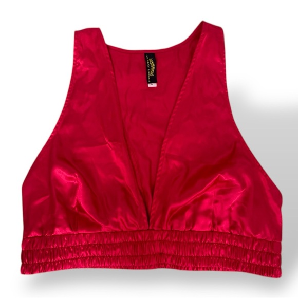 Red Satin Deep V Sexy Racerback Top - Picture 1 of 10